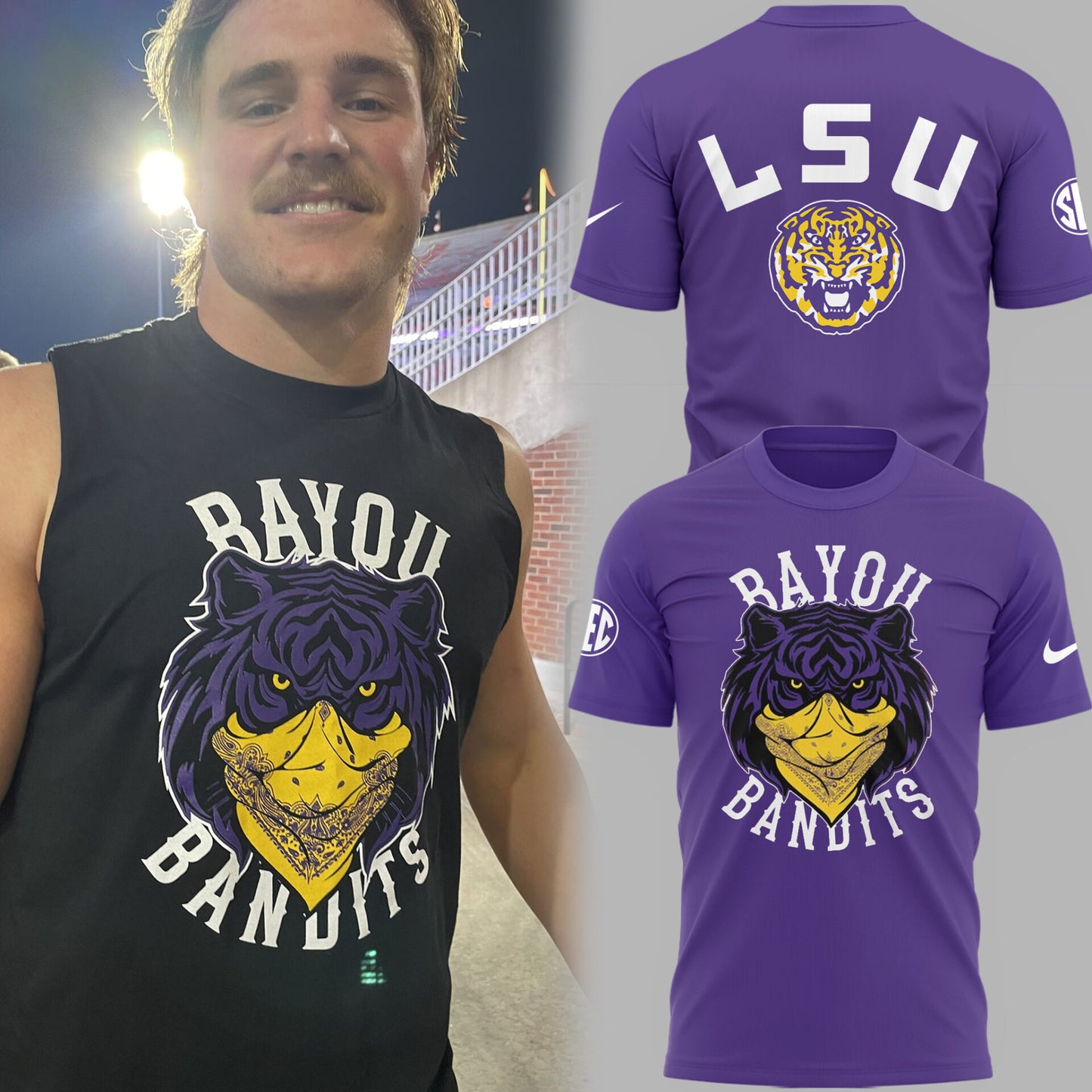 Limited Edition LSU Football Bayou Bandits Logo TShirt-PU25090203