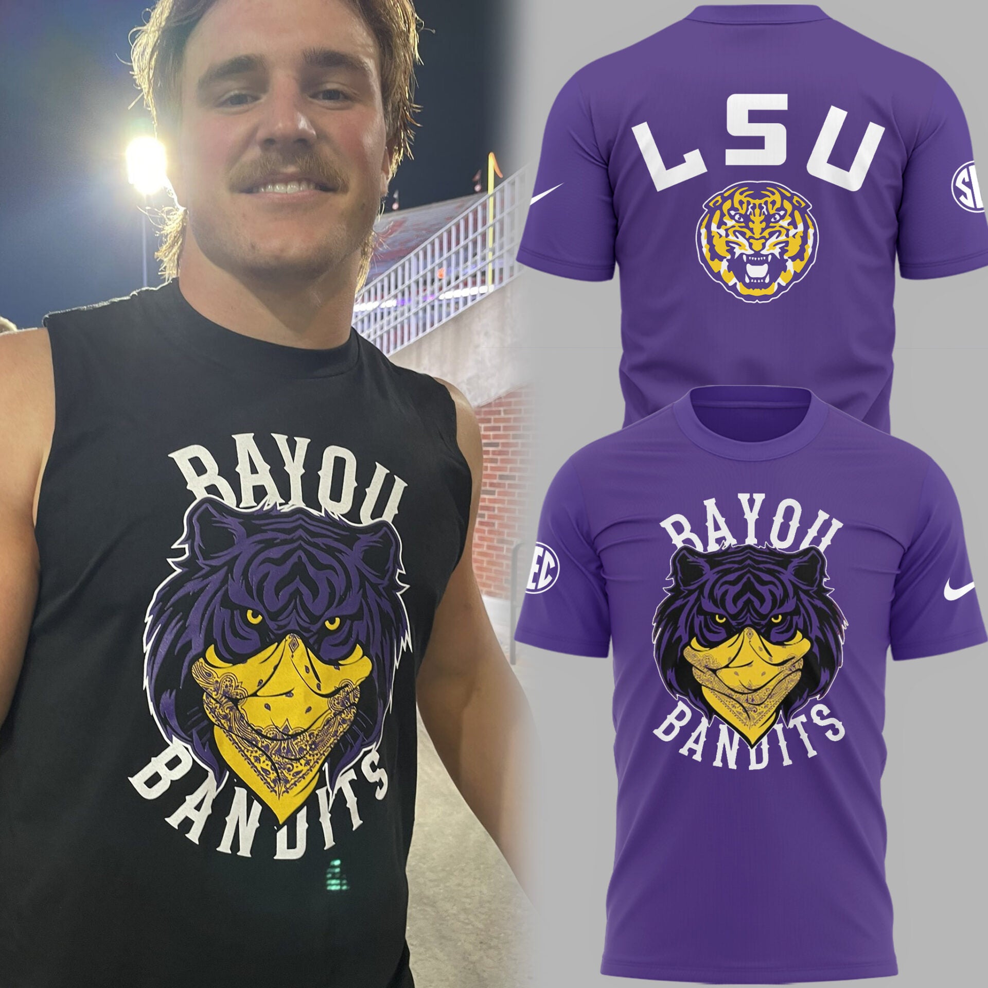 Limited Edition LSU Football Bayou Bandits Logo TShirt-PU25090203