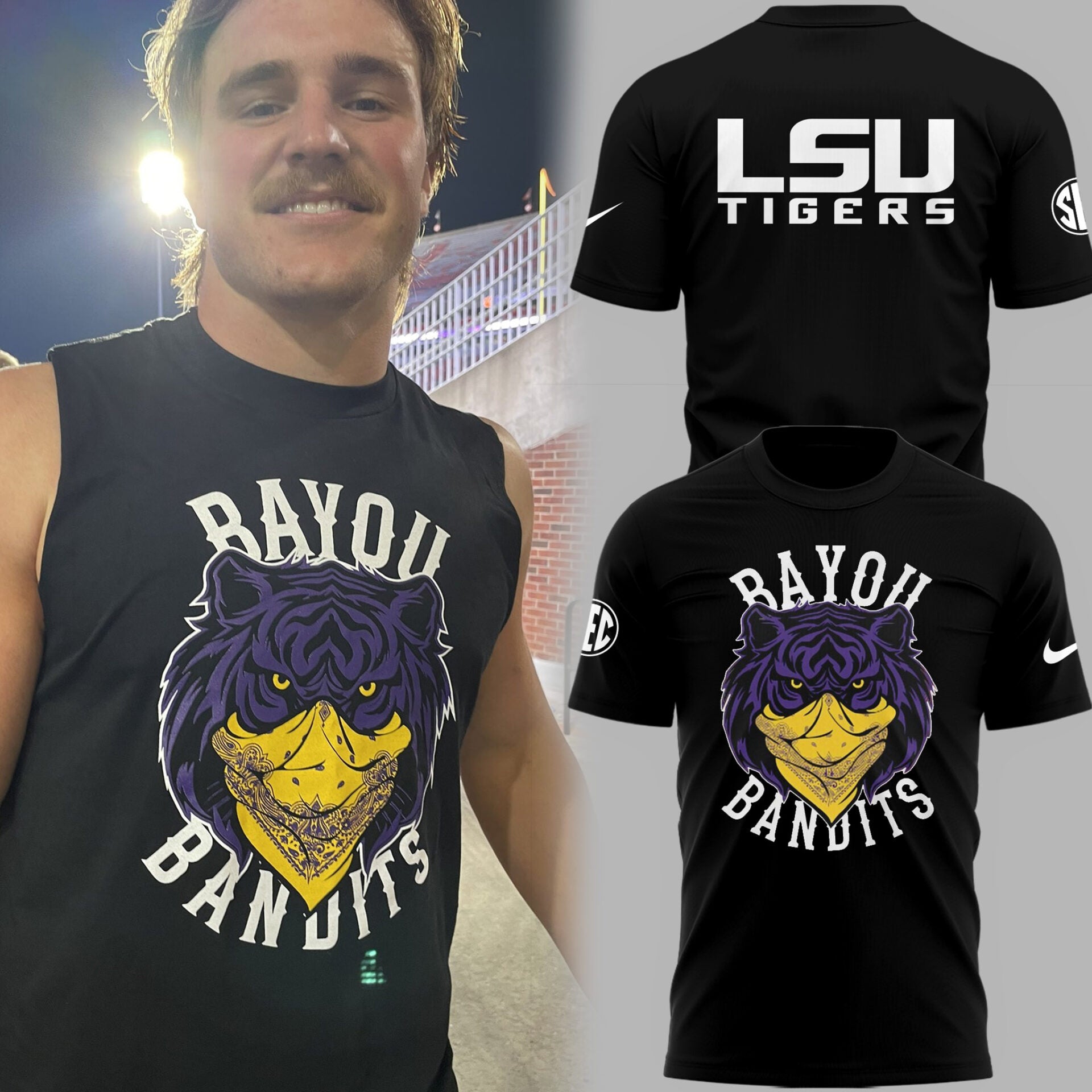 Limited Edition LSU Football Bayou Bandits Logo Black TShirt-PU25090311