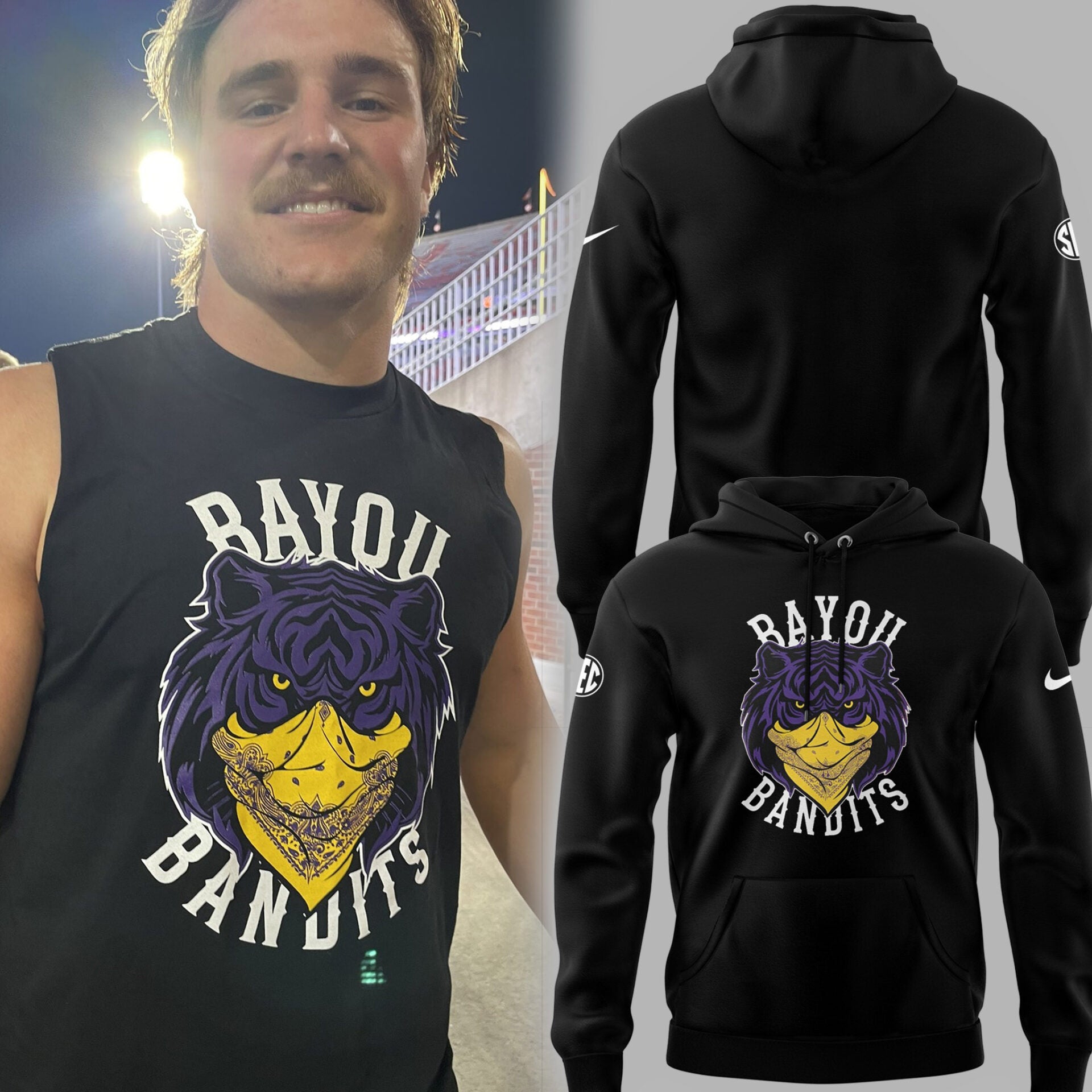 Limited Edition LSU Football Bayou Bandits Logo B Hoodie-PU25090330