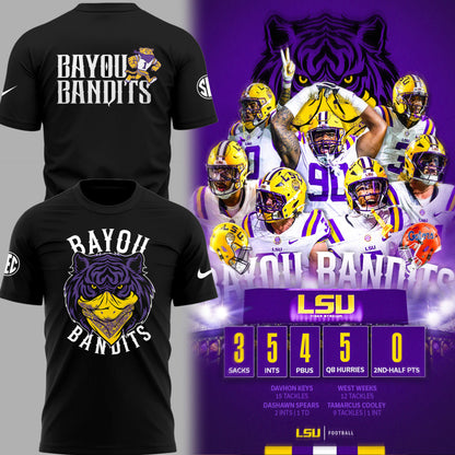 Limited Edition LSU Football Bayou Bandits Logo Black TShirt-PU25091801