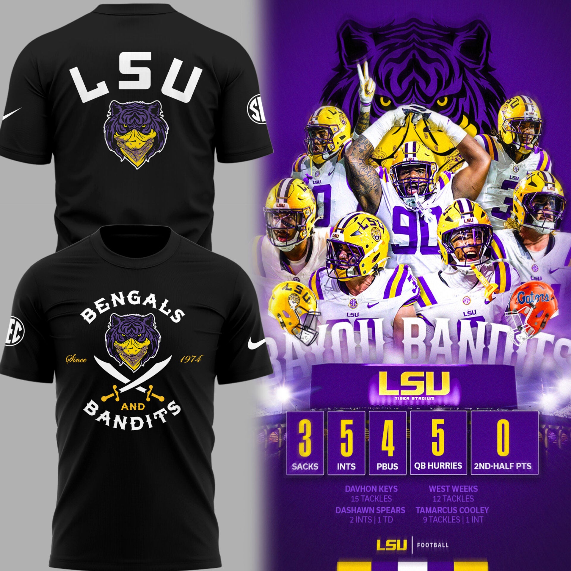 Limited Edition LSU Football Bayou Bandits Logo Black TShirt-PU25091803