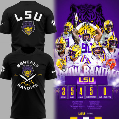Limited Edition LSU Football Bayou Bandits Logo Black TShirt-PU25091803