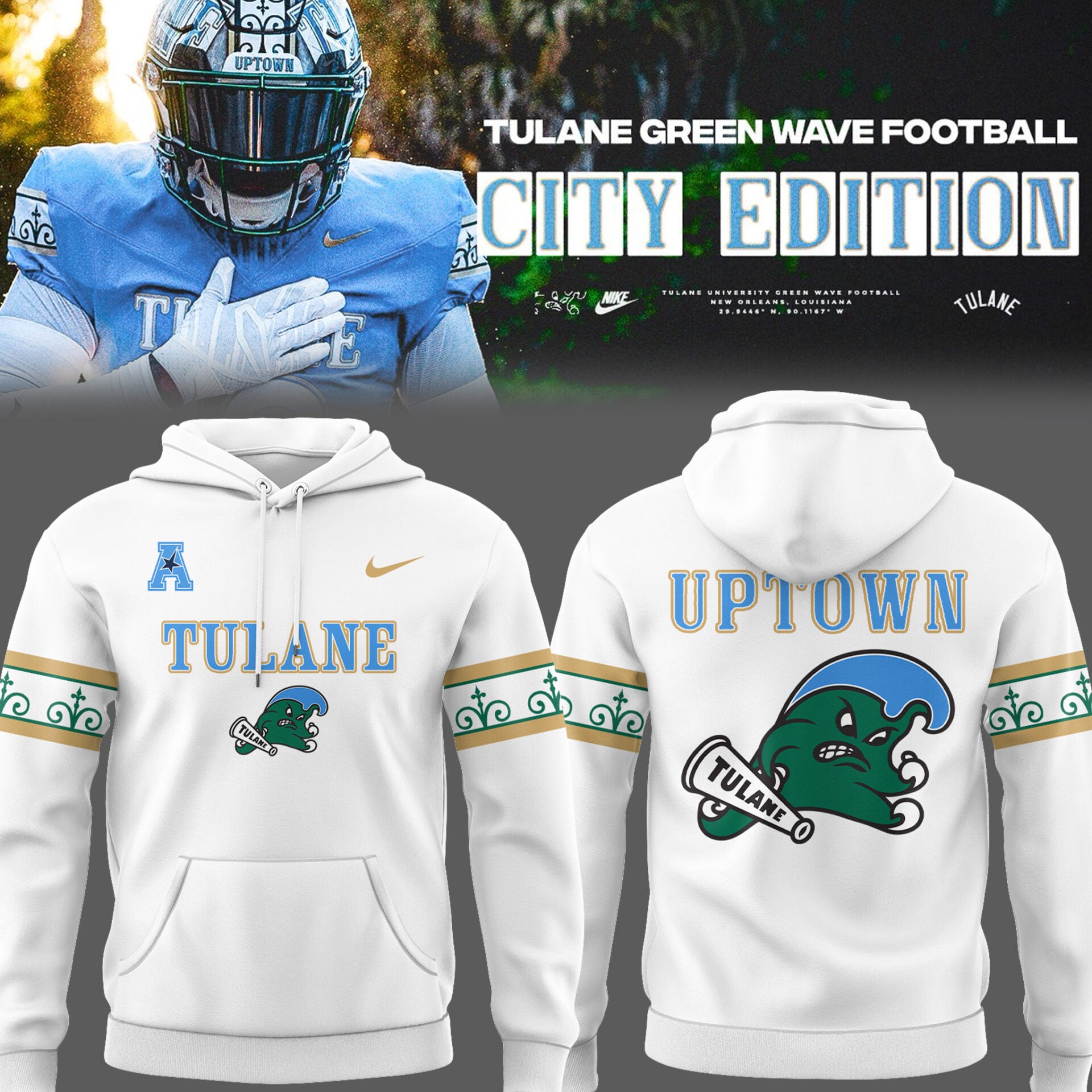 Limited Edition Tulane Football City Edition #UptownFootball W Hoodie-PU25102203