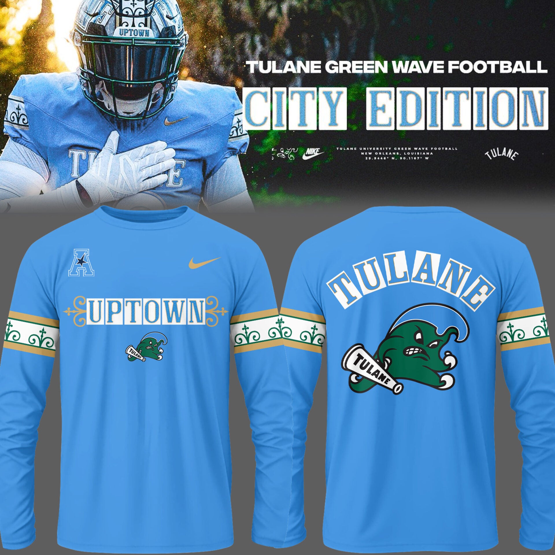 Limited Edition Tulane Football City Edition #UptownFootball Long T-shirt-PU25102224