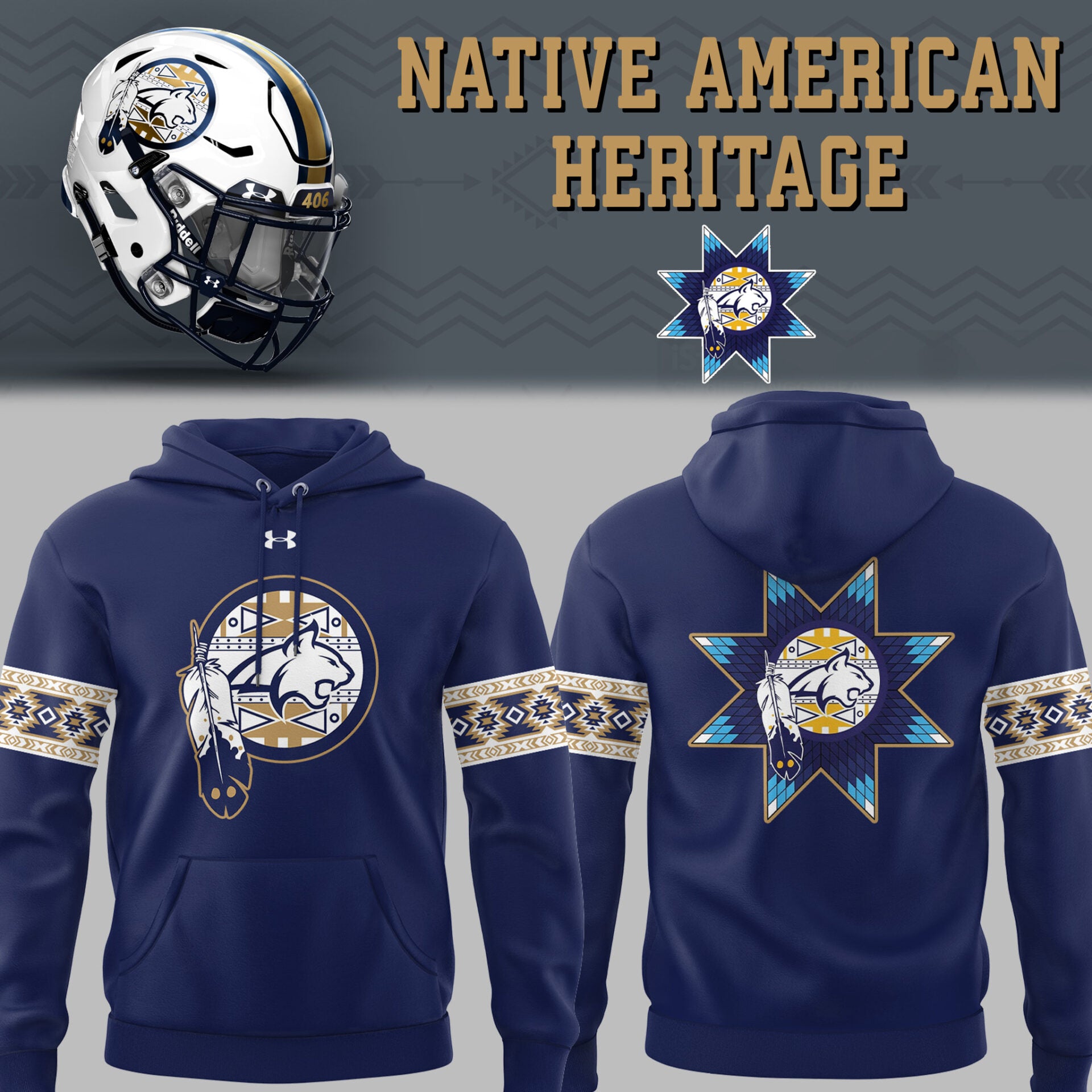 Limited Edition Montana State Football Native American Heritage Month Navy Hoodie-PU25102308