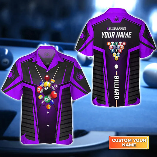 Purple Billiard Balls Personalized Name Hawaiian Shirt | Billiards Shirt