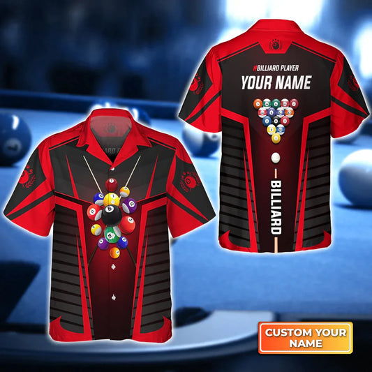 Red Billiard Balls Personalized Name Hawaiian Shirt | Billiards Shirt
