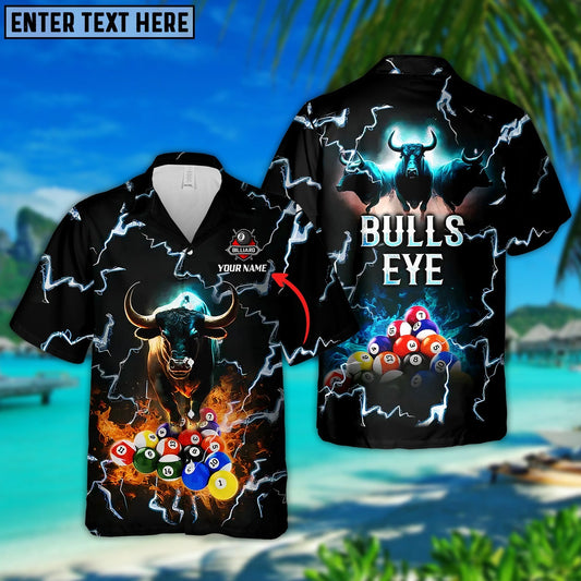 Bulls Eye Billiard Team Pool 8 Ball Personalized Name Hawaiian Shirt | Billiards Shirt