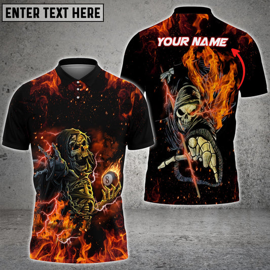 Skull Fire Billiard Balls Fire Personalized Name Hawaiian Shirt | Billiards Shirt