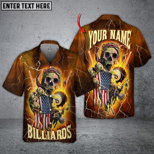 Skull Fire Billiard Balls Personalized Name Hawaiian Shirt | Billiards Shirt