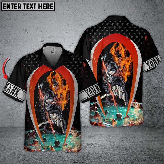 Billiard Balls Skull Fire Personalized Name Hawaiian Shirt | Billiards Shirt