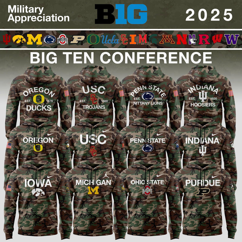 Big Ten Conference Teams 2025 Military Appreciation Limited Edition Hoodie – Camo