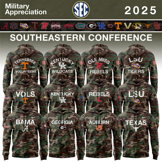 Southeastern Conference Teams 2025 Military Appreciation Limited Edition Hoodie – Camo