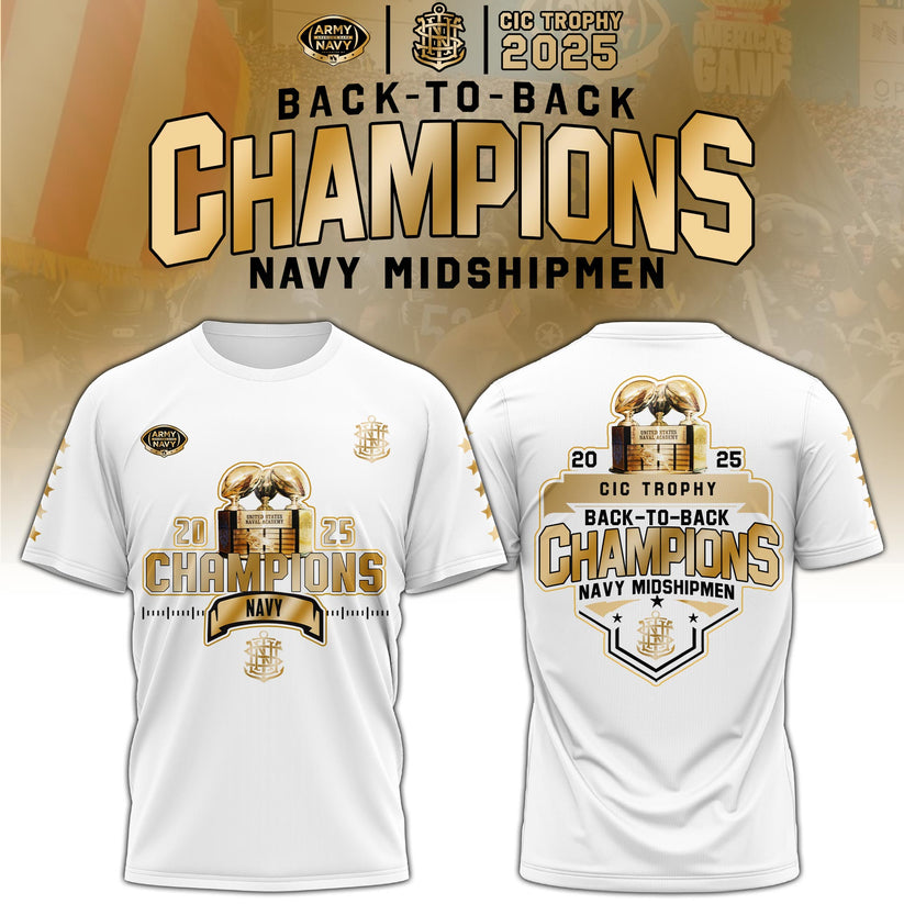 Navy Midshipmen – Back-to-Back CIC Trophy Champions 2025 Combo T-Shirt