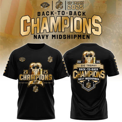 Navy Midshipmen – Back-to-Back CIC Trophy Champions 2025 Combo T-Shirt