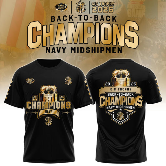 Navy Midshipmen – Back-to-Back CIC Trophy Champions 2025 Combo T-Shirt