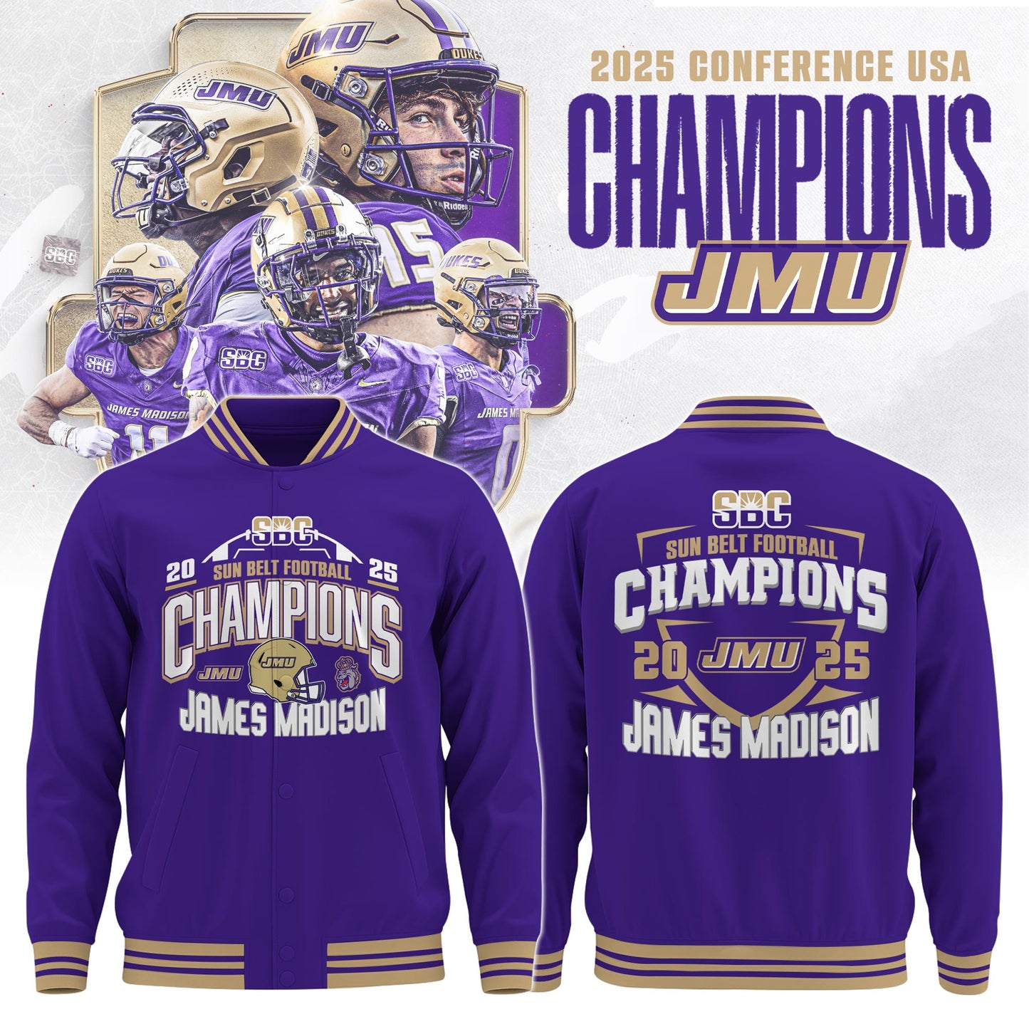 .JMU 2025 Sun Belt Football Conference Champions Button Bomber Limited Edition