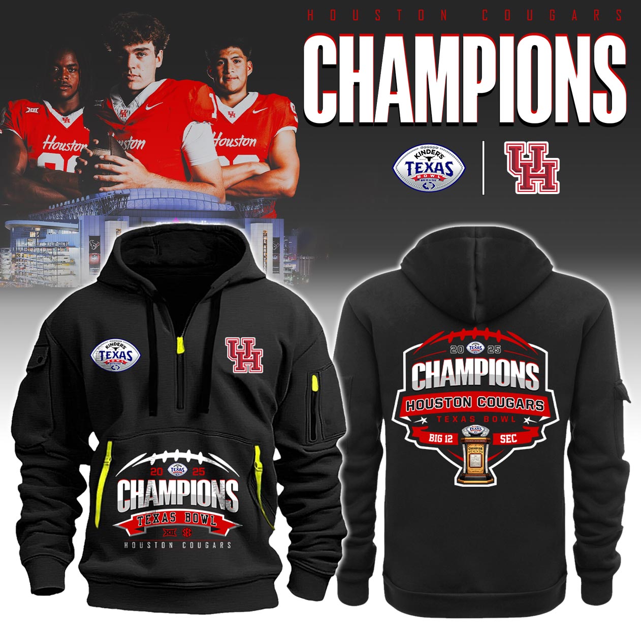 Houston Cougars – Texas Bowl Champions Champions 1/4 zip Hoodie