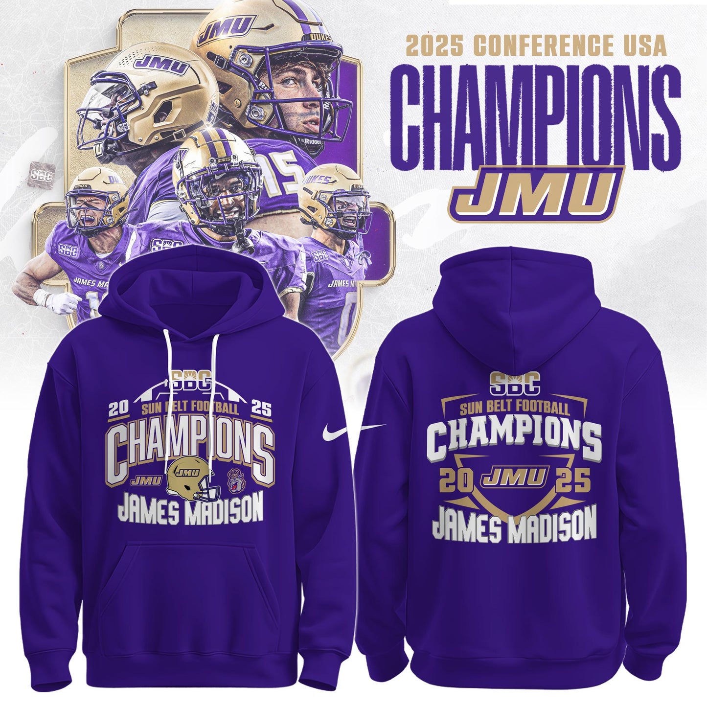 .JMU 2025 Sun Belt Football Conference Champions Hoodie Limited Edition