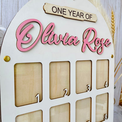 Baby Birth through One Year Monthly Picture Frame Wall Art, Personalized Wooden Photo Frame for Baby, Baby Gift