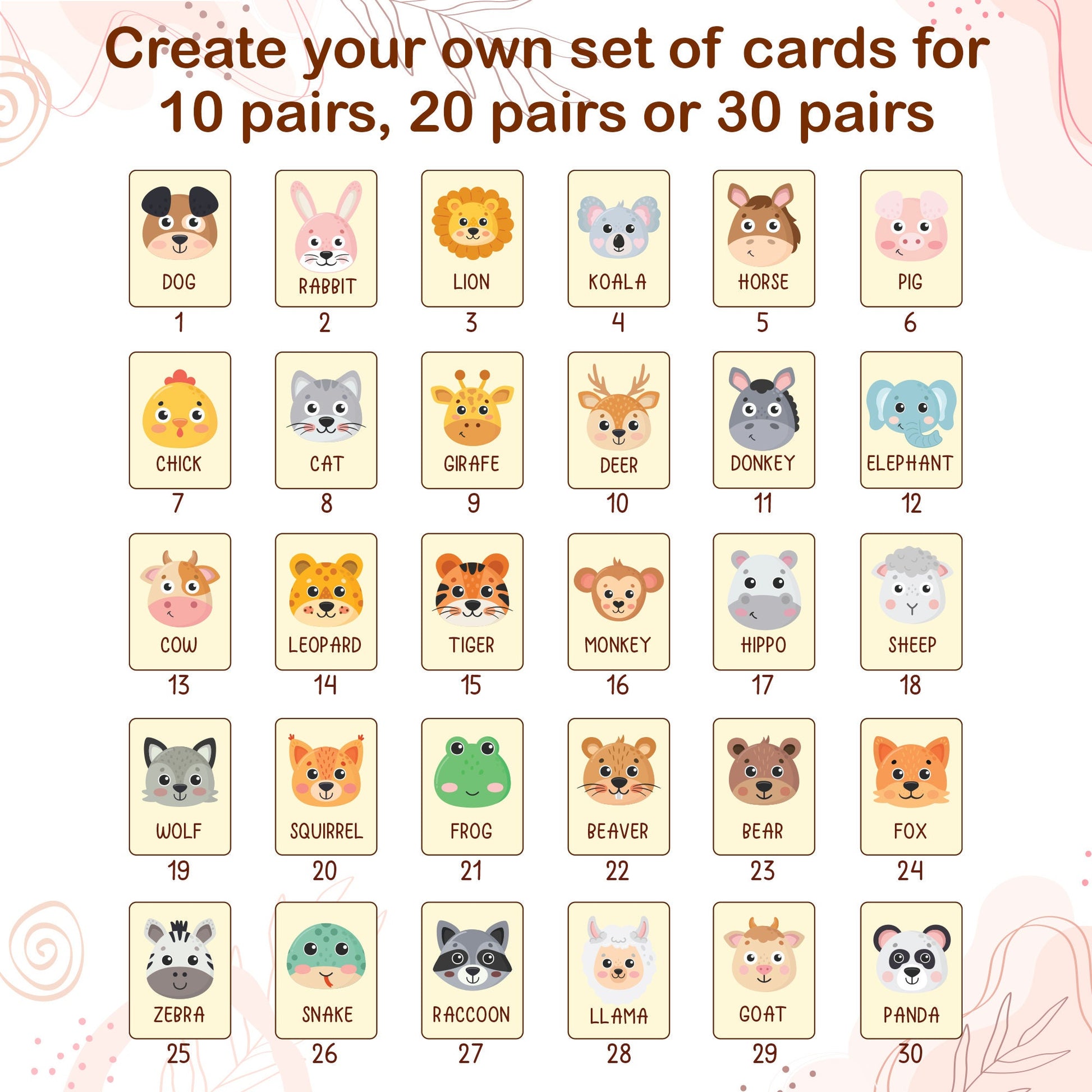Wood Memory Game for Kids - Matching Cards - Wood Montessori Toys - Learning Toys For Toddlers - Farm Animals Matching Cards