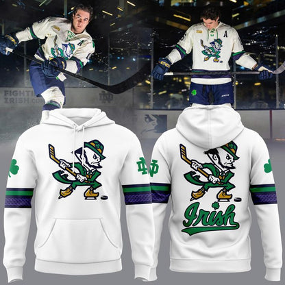 Notre Dame Fighting Irish Under Armour Hockey Leprechaun Rival Fleece Hoodie (White)
