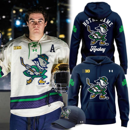 Notre Dame Fighting Irish Under Armour Hockey Leprechaun Rival Fleece Hoodie (Navi) v2