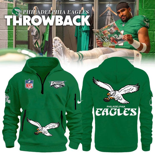 Men's Philadelphia Eagles Throwback Green Quarter Zipper Hoodie