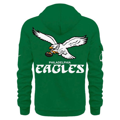 Men's NFL Philadelphia Eagles Throwback Green Quarter Zipper Hoodie