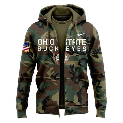 Ohio State Football Military Appreciation Camo Zip Hoodie 2025