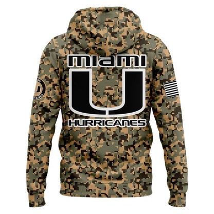 Miami Hurricanes Football Military Camo Mode Hoodie 2025