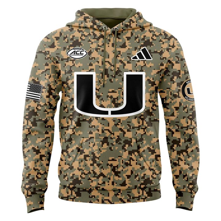Miami Hurricanes Football Military Camo Mode Hoodie 2025