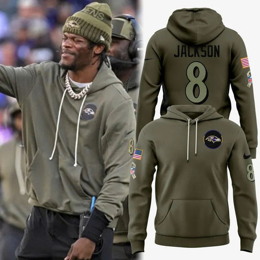 Olive Baltimore Ravens 2025 Salute To Service Hoodie - Custom