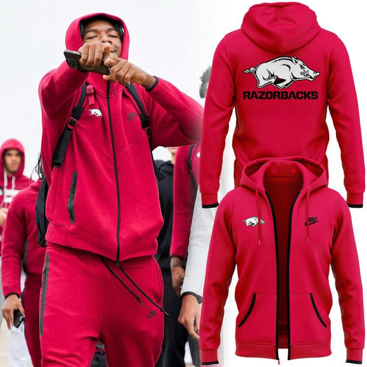 Special New 2025 Arkansas Razorbacks Uniform Red Zip Hoodie