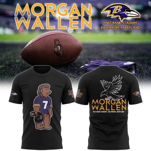 Baltimore Ravens x Morgan wallen 2025 Tour M&T Bank Stadium Black T-Shirt