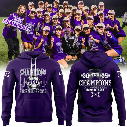 Texas Christian University Women's Soccer 2025 Big 12 Regular Season Champions Short Sleeve Hoodie