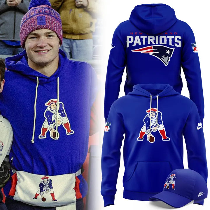 New England Patriots Throwback Historic Royal Pullover Hoodie v2