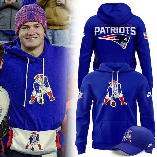 New England Patriots Throwback Historic Royal Pullover Hoodie v2