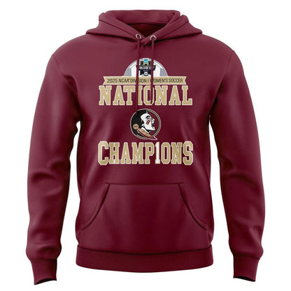 Unisex Champion White Florida State Seminoles 2025 NCAA Women's Soccer National Champions Locker Room Hoodie-V1(Red)