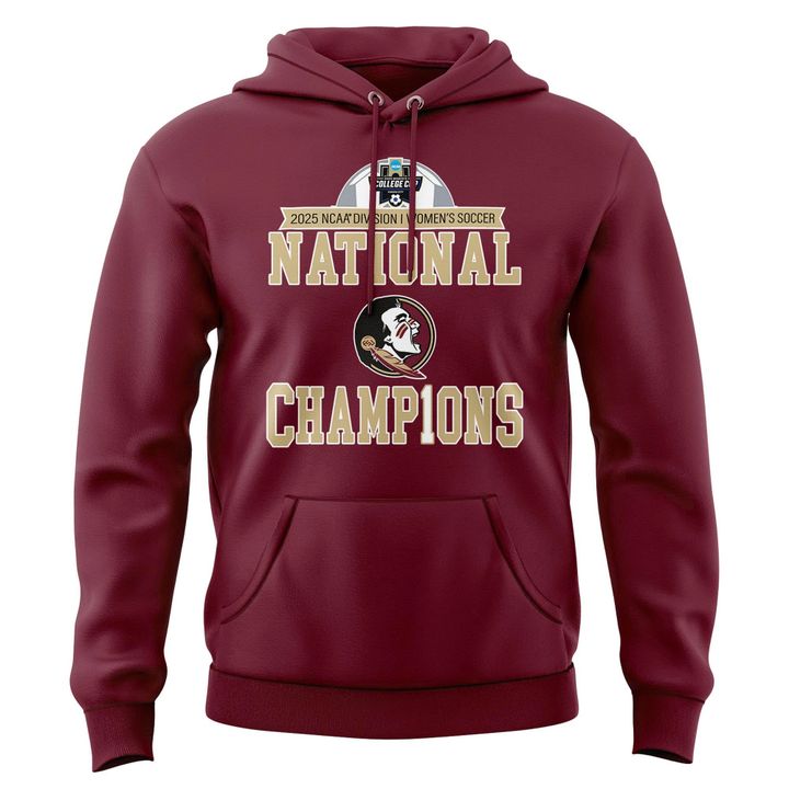 Unisex Champion White Florida State Seminoles 2025 NCAA Women's Soccer National Champions Locker Room Hoodie-V2(Red)