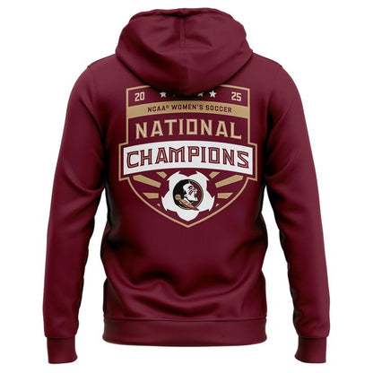 Unisex Champion White Florida State Seminoles 2025 NCAA Women's Soccer National Champions Locker Room Hoodie-V2(Red)