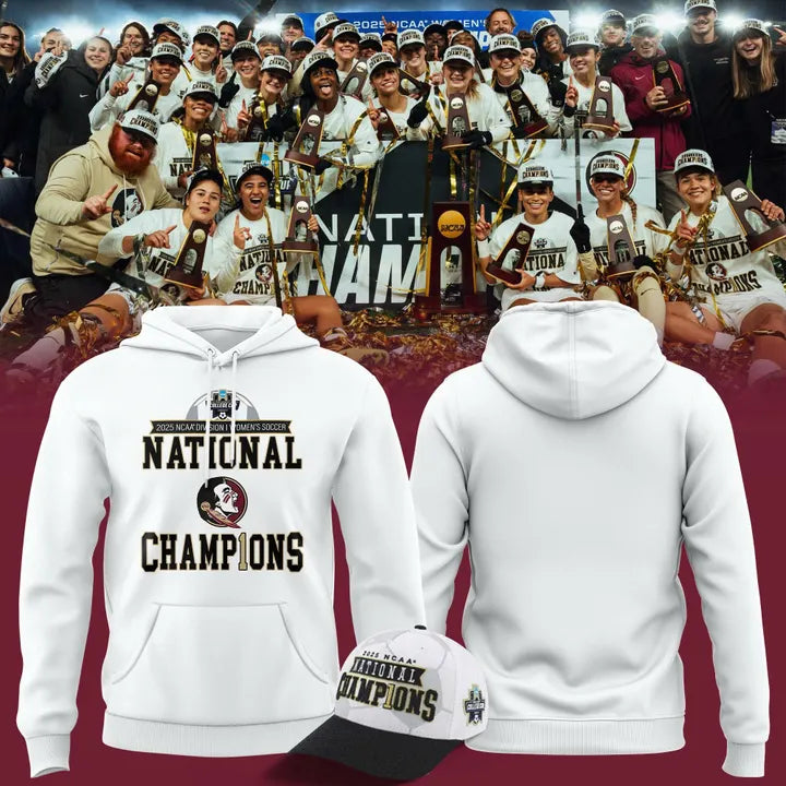 Unisex Champion White Florida State Seminoles 2025 NCAA Women's Soccer National Champions Locker Room Hoodie-V1(White)