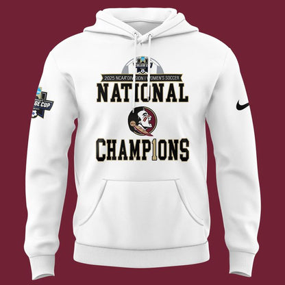Unisex Champion White Florida State Seminoles 2025 NCAA Women's Soccer National Champions Locker Room Hoodie-V2(White)