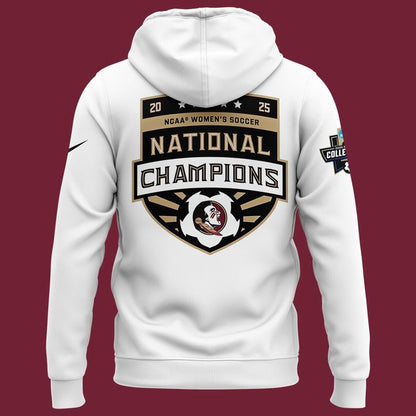 Unisex Champion White Florida State Seminoles 2025 NCAA Women's Soccer National Champions Locker Room Hoodie-V2(White)