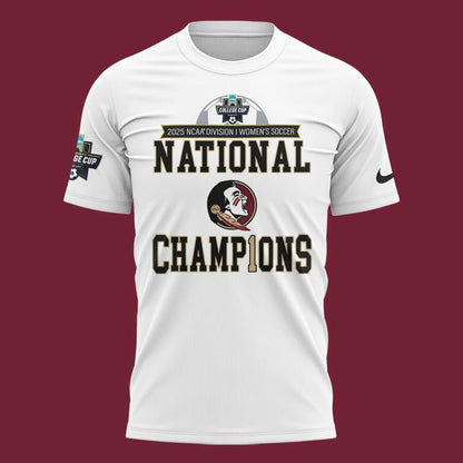 Unisex Champion White Florida State Seminoles 2025 NCAA Women's Soccer National Champions Locker Room Tee-V2(White)
