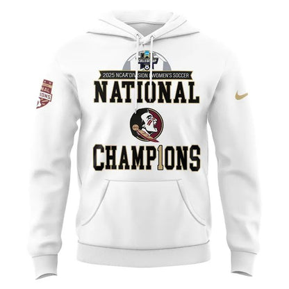 Unisex Champion White Florida State Seminoles 2025 NCAA Women's Soccer National Champions Locker Room Hoodie-V4(White)