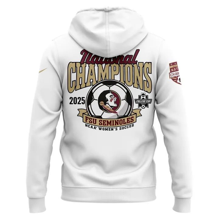 Unisex Champion White Florida State Seminoles 2025 NCAA Women's Soccer National Champions Locker Room Hoodie-V4(White)