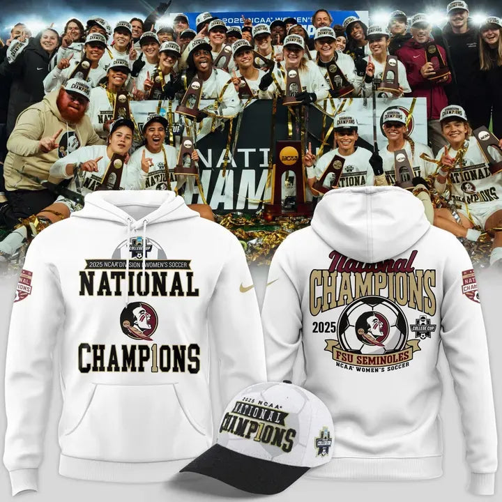 Unisex Champion White Florida State Seminoles 2025 NCAA Women's Soccer National Champions Locker Room Hoodie-V4(White)