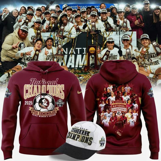 Unisex Champion White Florida State Seminoles 2025 NCAA Women's Soccer National Champions Locker Room Hoodie-V4(Red)